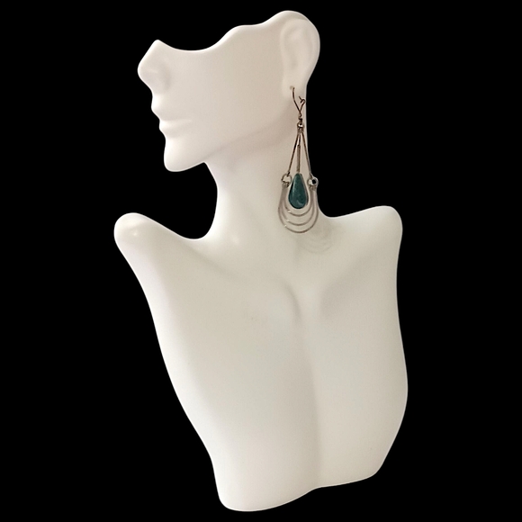 Malachite Green Stone Wire Design Earrings Teardrop Dangle Dainty Bohemian Gypsy - Picture 3 of 16